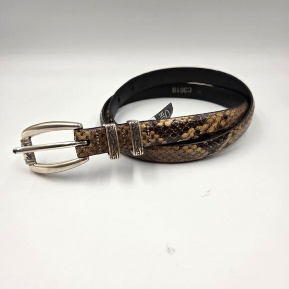 Brighton Belt Womens Medium Brown Snakeskin Belt Silvertone Western Chic - Picture 1 of 13